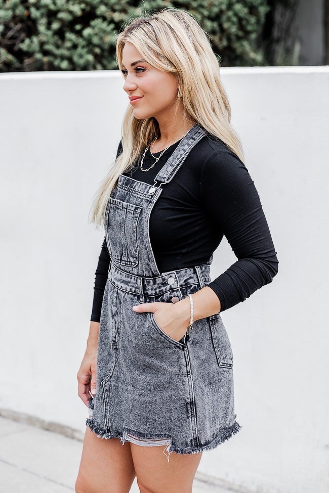 Back To That Night Black Acid Wash Overall Dress – Pink Lily