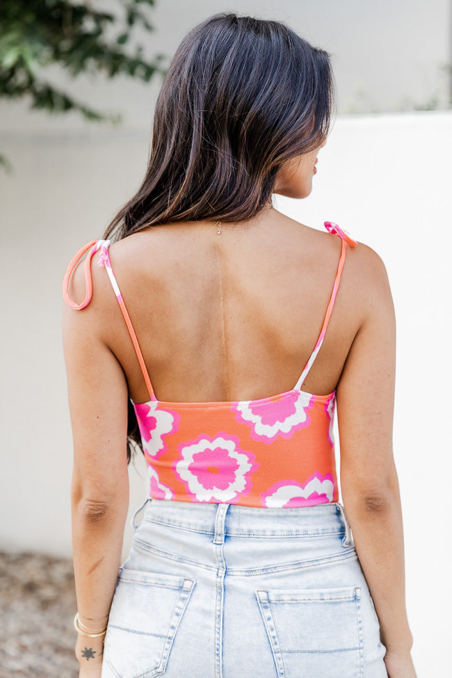 I Want You Orange And Pink Twist Front Floral Tank Bodysuit
