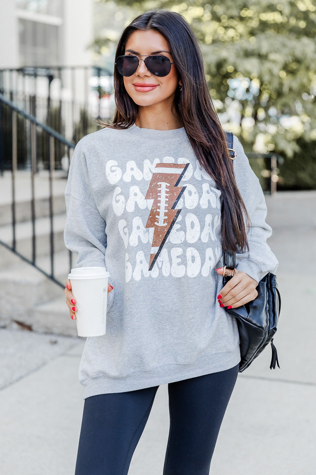 Gameday Football Grey Oversized Graphic Sweatshirt