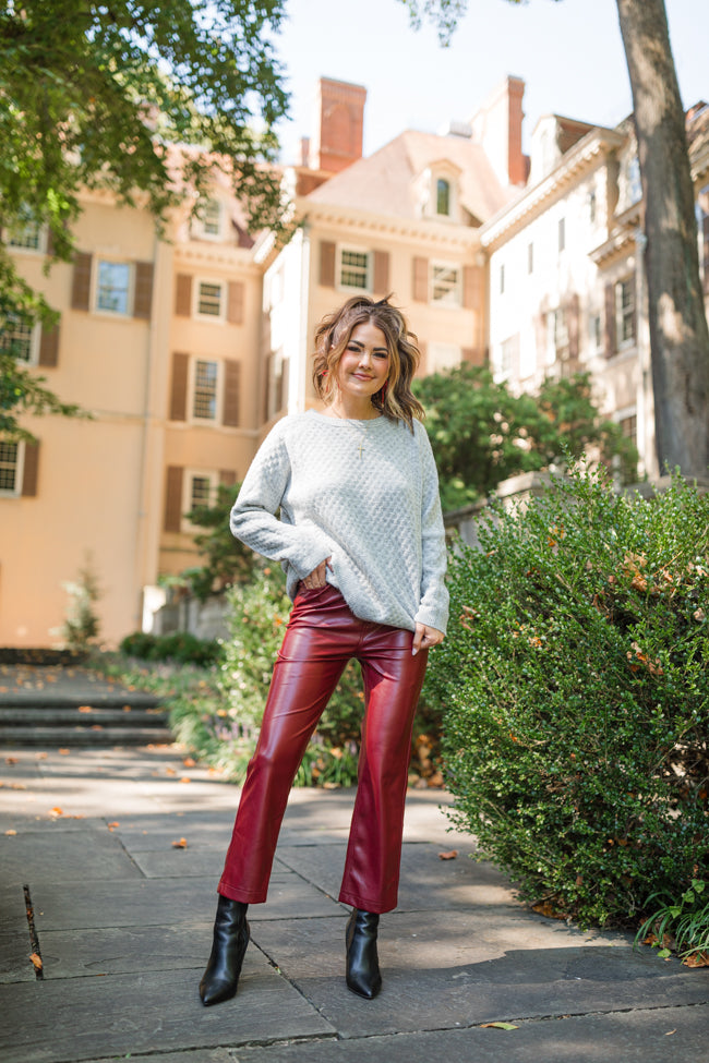 Delaware Nights Burgundy Wide Leg Faux Leather Pants Amber Massey X Pink Lily