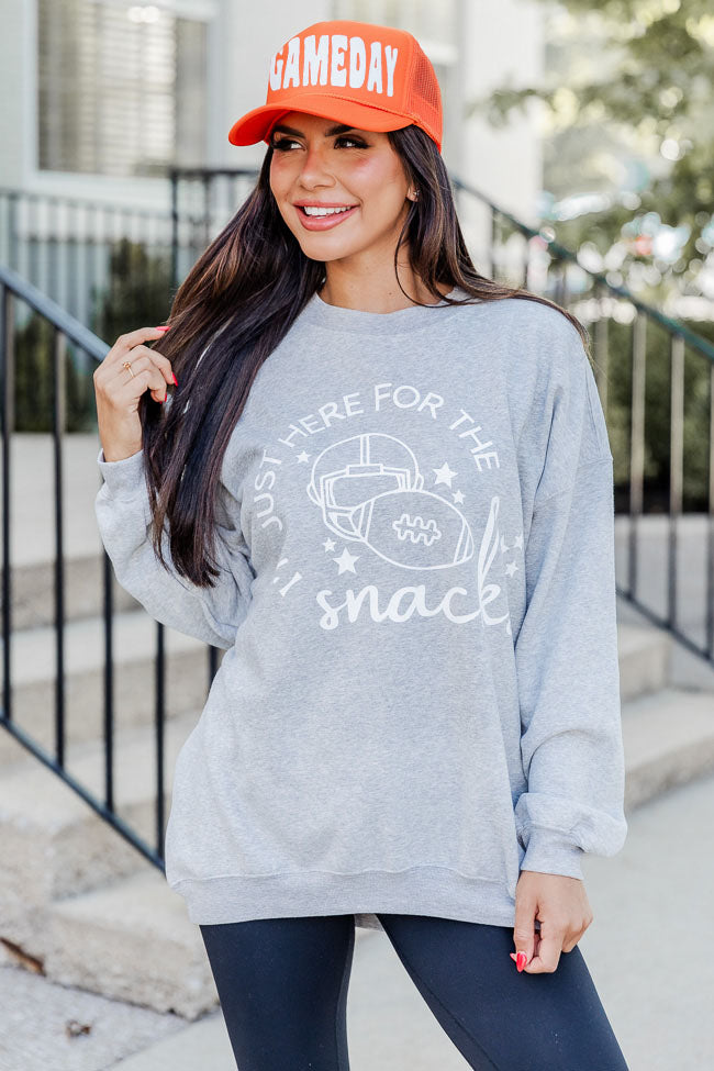 I'm Just Here For The Snacks Grey Oversized Graphic Sweatshirt