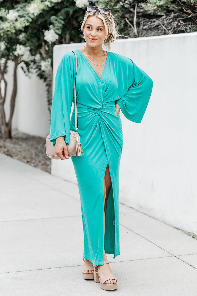 Teal long hot sale sleeve maxi dress