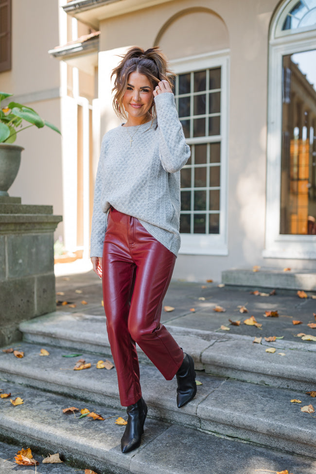 Delaware Nights Burgundy Wide Leg Faux Leather Pants Amber Massey X Pink Lily