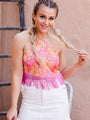 Wanderlust Pink Satin Paisley Fringe Hem Halter Tank FINAL SALE