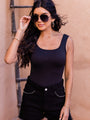 Back To The Basics Black Ribbed Square Neck Tank Bodysuit FINAL SALE