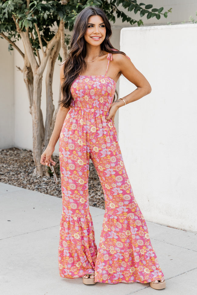 Aware of This Mauve Floral Print Flare Jumpsuit – Pink Lily
