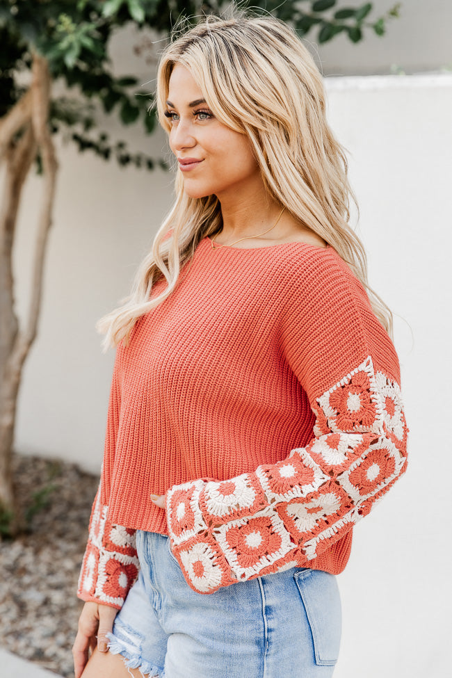 Do Your Best Rust Multi Crochet Sleeve Sweater