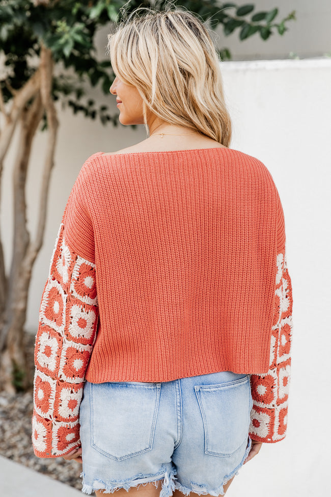 Do Your Best Rust Multi Crochet Sleeve Sweater