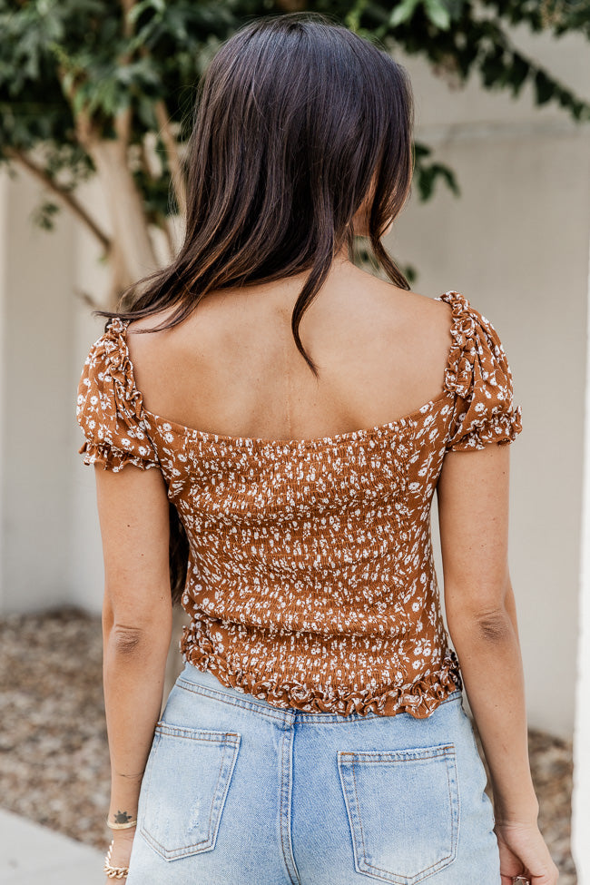 All My Dawns Brown Floral Ruched Blouse FINAL SALE