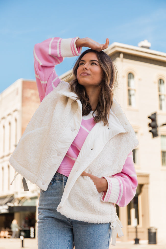 Feel It All White Oversized Sherpa Vest