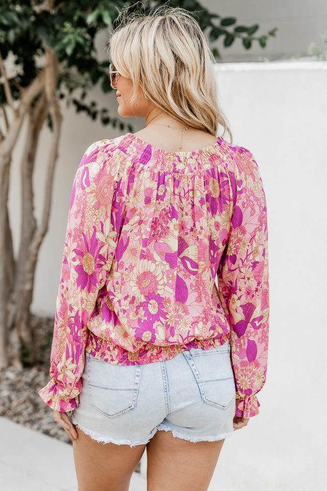 Loving Arms Pink And Purple Notched Neck Floral Blouse FINAL SALE