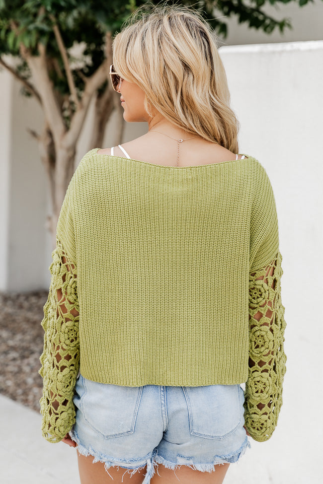 Always My Favorite Green Crochet Sleeve Sweater