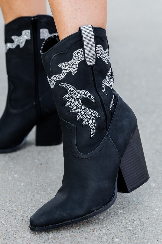 Black booties with diamonds Clearance