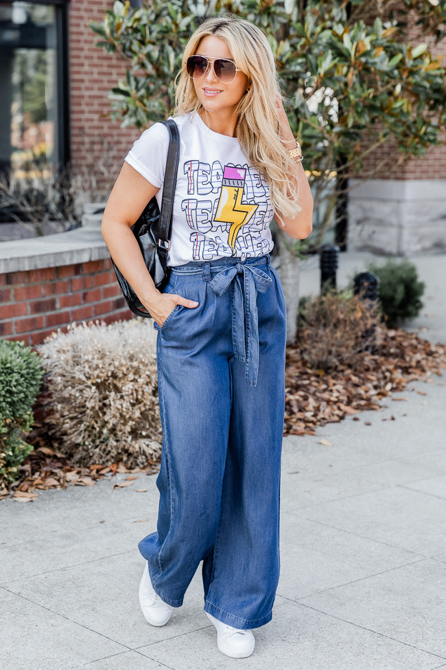 Livin' On A Dream Belted Medium Wash Chambray Wide Leg Pants FINAL SALE