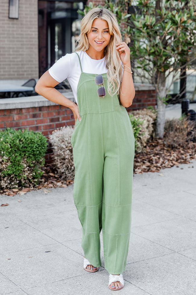 Where Have You Been Moss Linen Jumpsuit FINAL SALE – Pink Lily