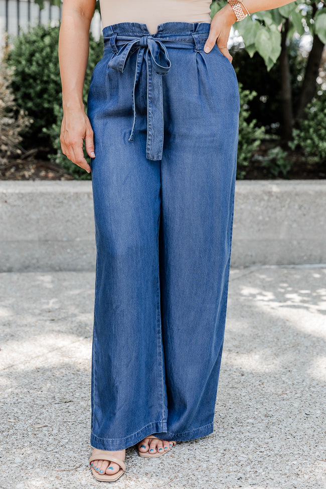 Livin' On A Dream Belted Medium Wash Chambray Wide Leg Pants FINAL SALE