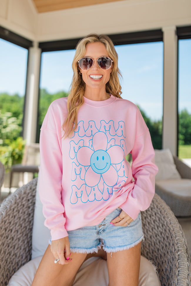 Mama Daisy Repeat Light Pink Oversized Graphic Sweatshirt Tori X Pink Lily