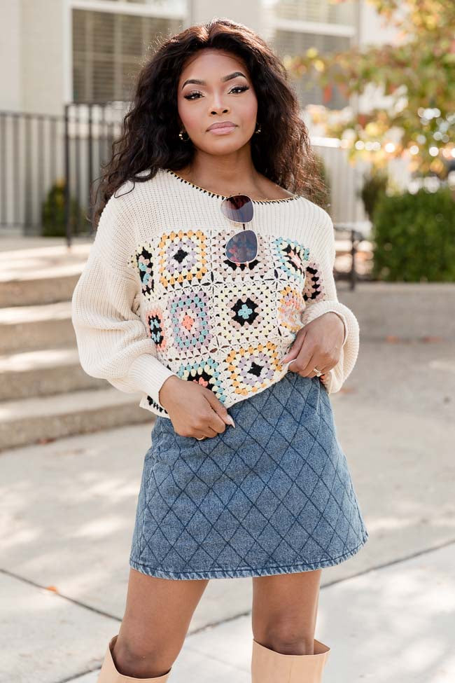 Only Moving Forward Taupe Crochet Cardigan