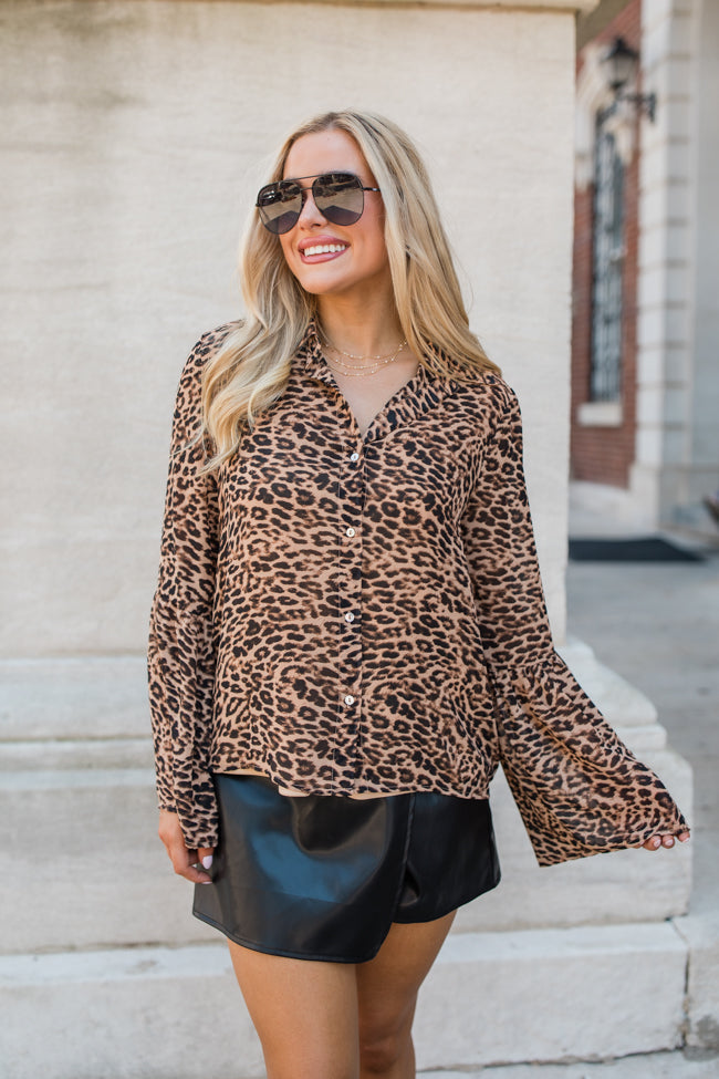 Along For The Drive Leopard Print Bell Sleeve Blouse