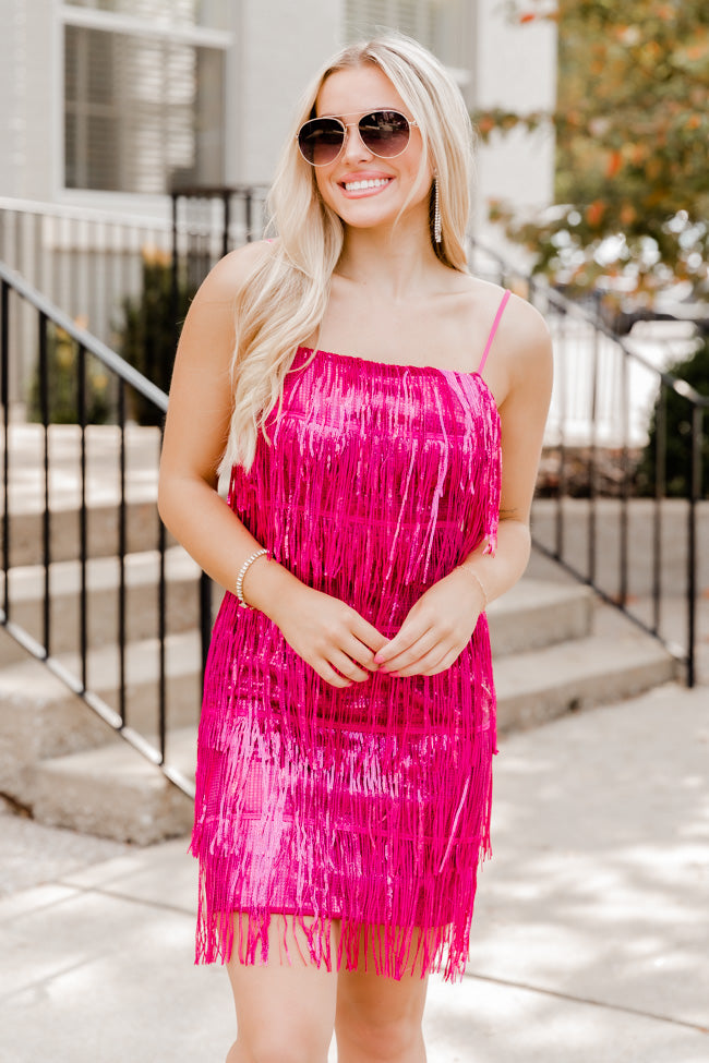 Luxxel Pink Sequin Fringe Mini Dress Pink / M