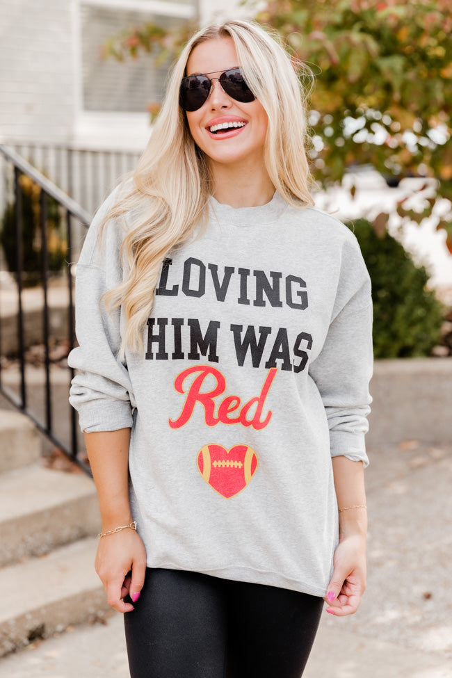 Loving Him Was Red Grey Oversized Graphic Sweatshirt – Pink Lily