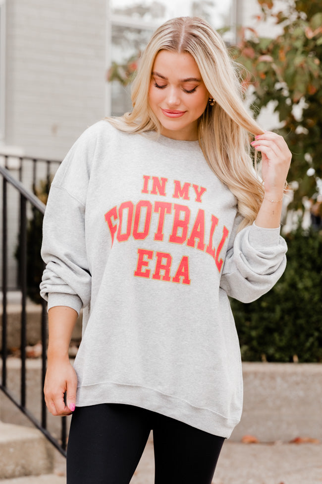 In My Football Era Red Grey Oversized Graphic Sweatshirt