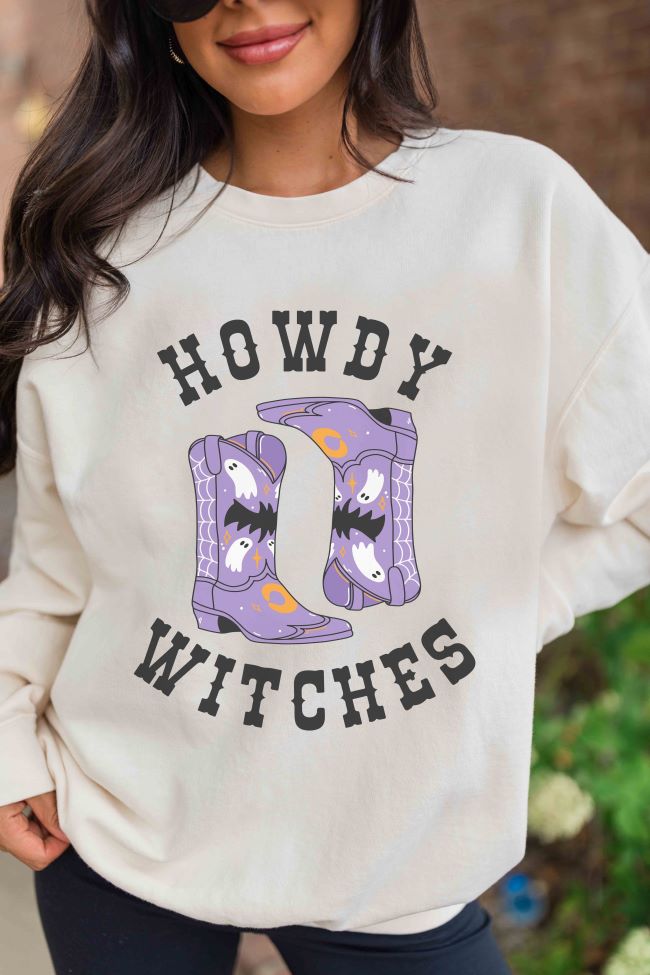 Howdy Witches Cream Oversized Graphic Sweatshirt