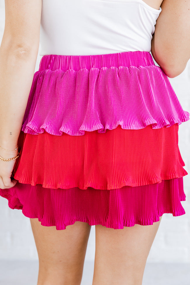 See You At Sunset Pink Colorblock Plisse Tiered Skirt FINAL SALE – Pink ...