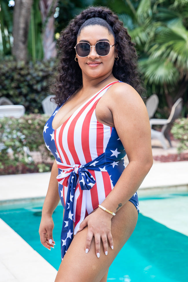 Plus size store american flag swimsuit