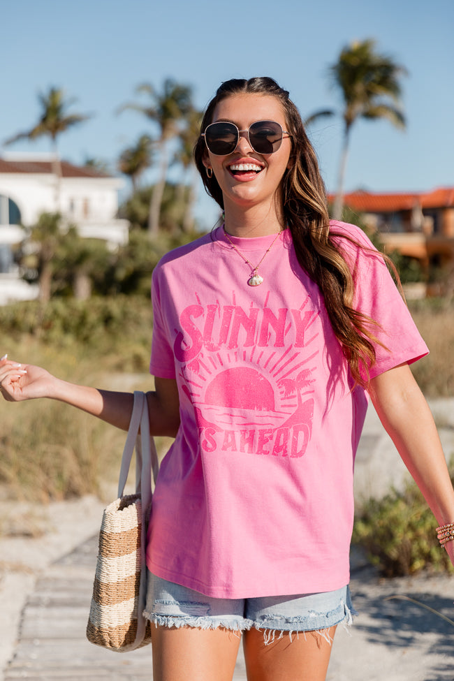 Sunny Days Ahead Hot Pink Oversized Graphic Tee