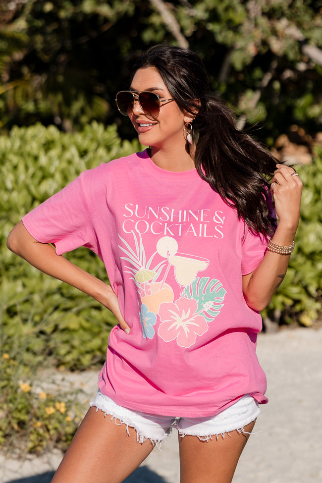 Sunshine and Cocktails Hot Pink Oversized Graphic Tee