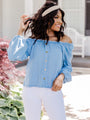 In The Countryside Medium Wash Off The Shoulder Button Front Chambray Blouse FINAL SALE