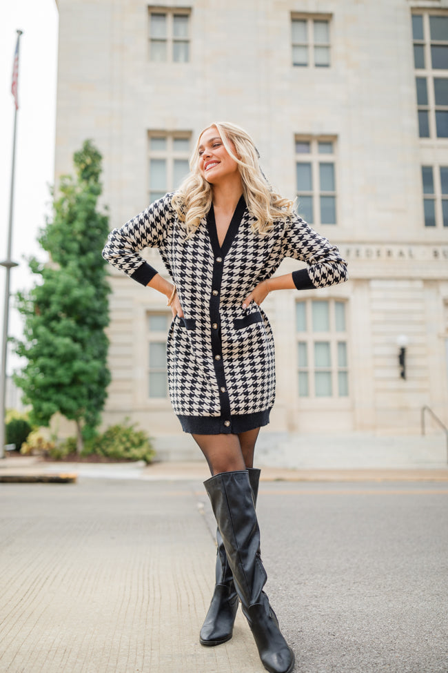 Where You Belong Houndstooth Button Front Cardigan Dress