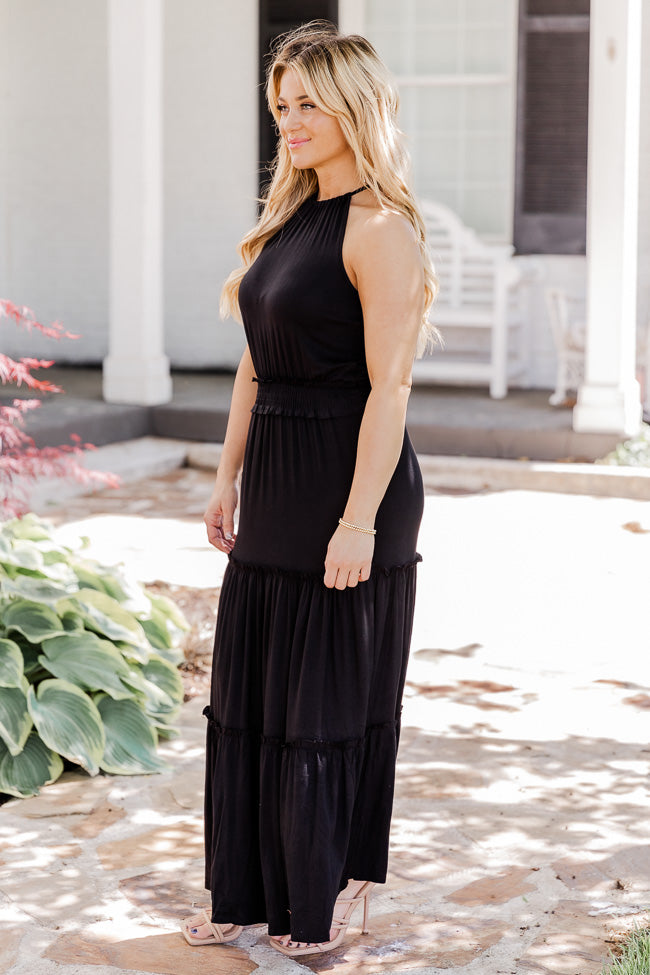 Stay A While Black Halter Neck Maxi Dress FINAL SALE