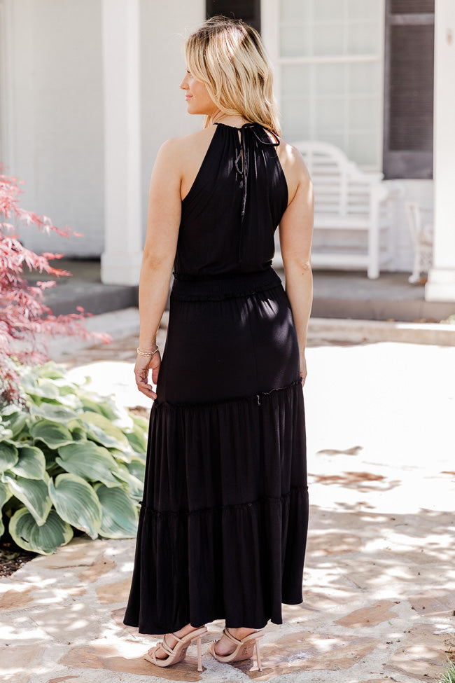 Stay A While Black Halter Neck Maxi Dress FINAL SALE