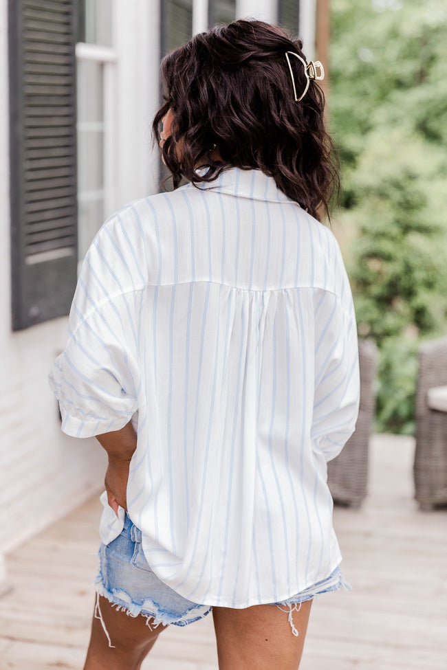 Make You Mine Blue Striped Short Sleeve Button Front Blouse
