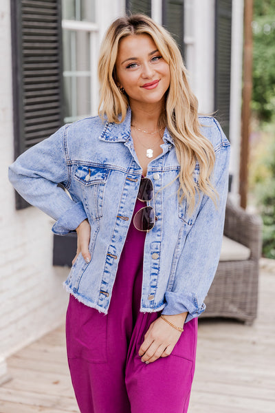 Posie Pink Acid Wash Denim Jacket