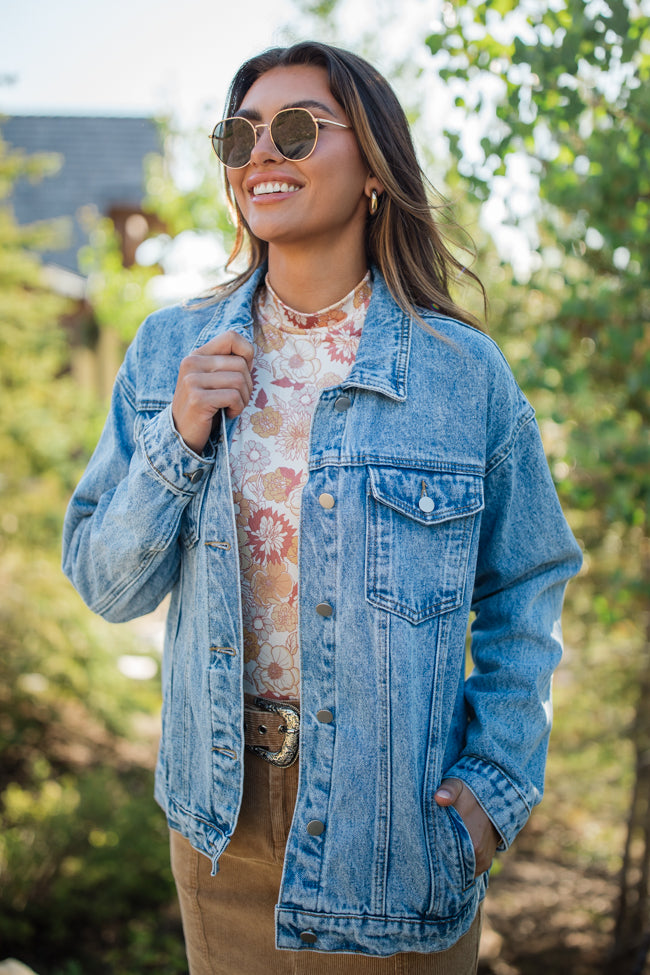 Let's Hear It Medium Wash Boyfriend Denim Jacket