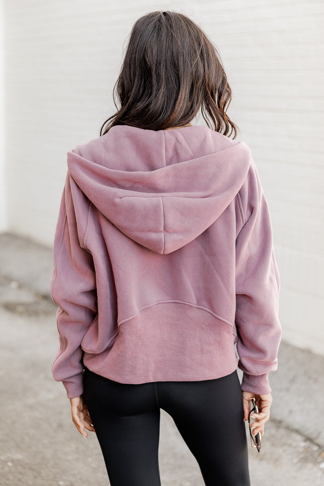 Making It Look Easy Dusty Purple Ribbed Shoulder Quarter Zip Pullover