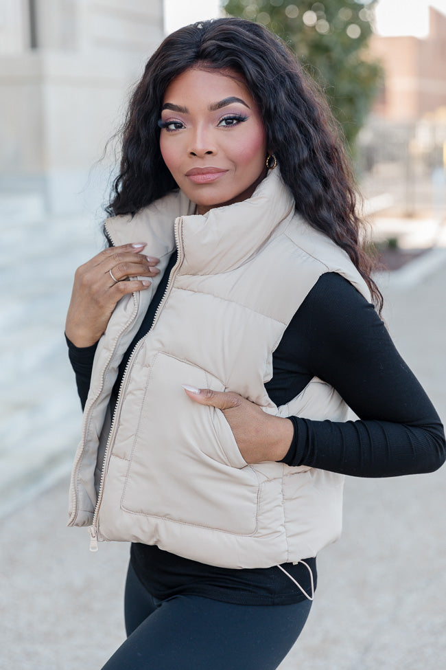 Sights To See Khaki Cropped Puffer Vest