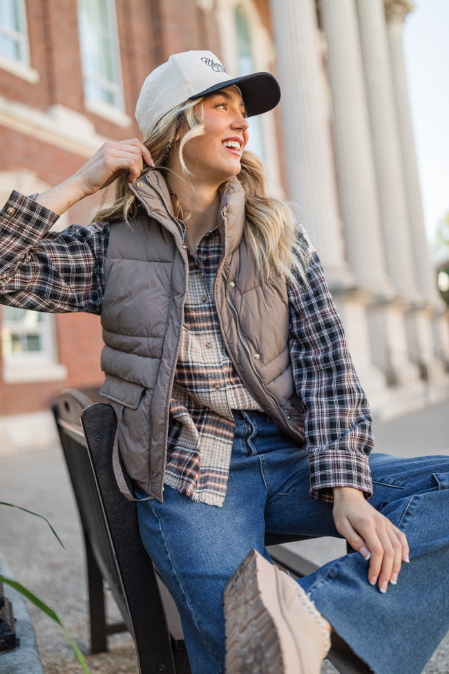 About Tomorrow Black Mixed Media Plaid Button Down Top