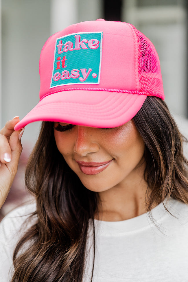 Take It Easy Pink Patch Trucker Hat