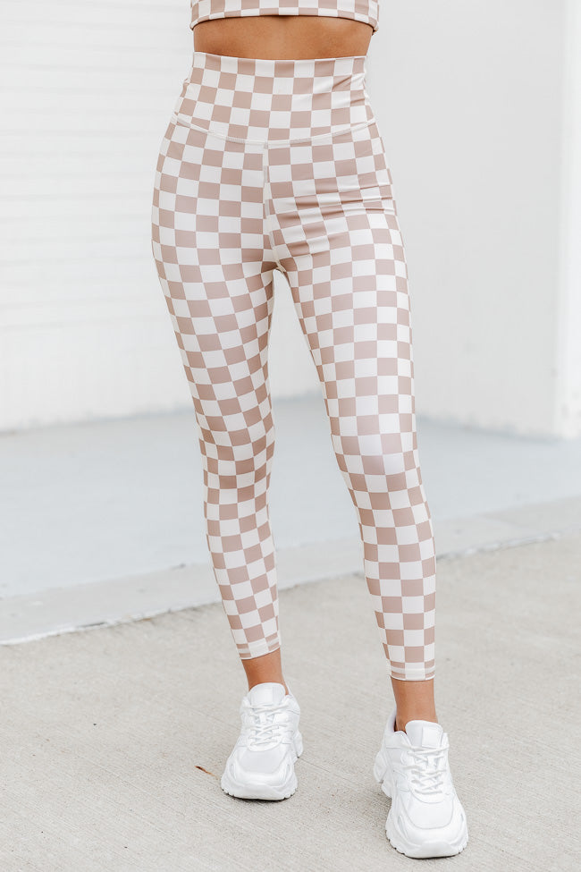 Doing This For Me Beige Checkered Legging