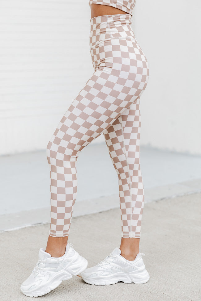 Doing This For Me Beige Checkered Legging – Pink Lily