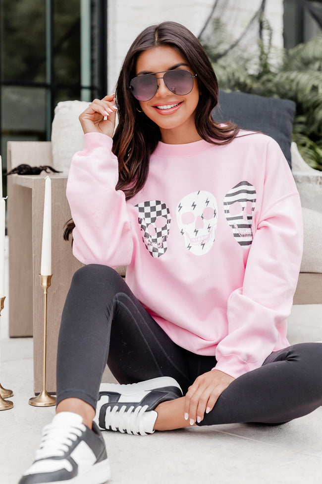 Skulls Trio Pink Oversized Graphic Sweatshirt – Pink Lily