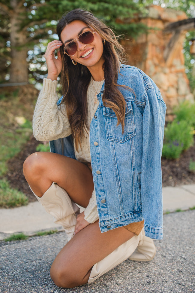 Let's Hear It Medium Wash Boyfriend Denim Jacket