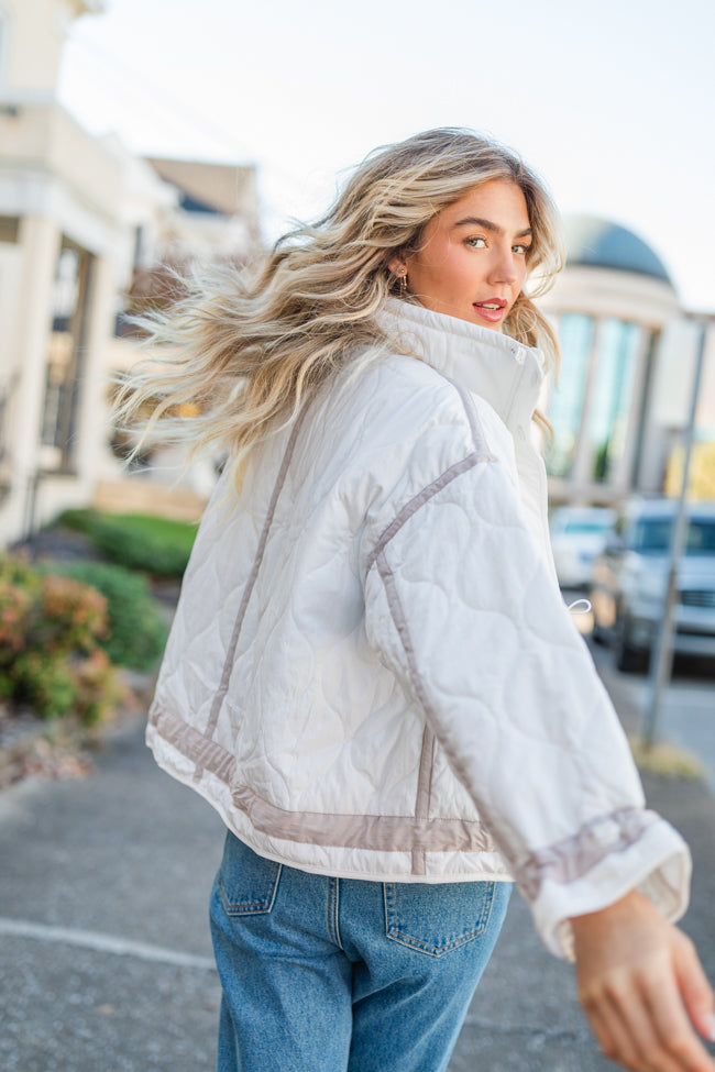 Next Up White Contrast Trim Puffer Jacket Pink Lily