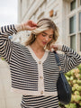 Believe In Me Cream and Black Button Front Striped Cardigan