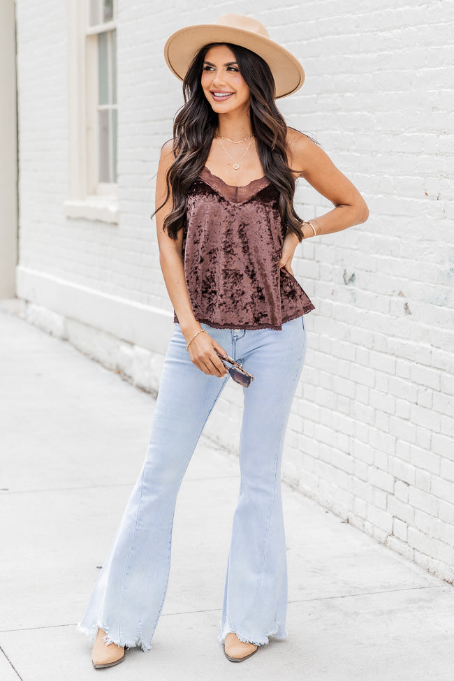 Time Well Spent Brown Velvet Lace Trim Cami FINAL SALE