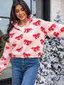 What Fun It Is Pink Bow Print Sherpa Pullover